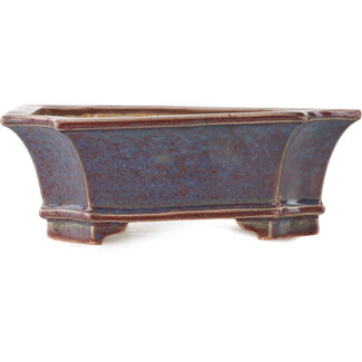 Eimei ( Yozan kiln) 185 mm rectangular blue and red bonsai pot by Eime Yozan, Tokoname, Japan