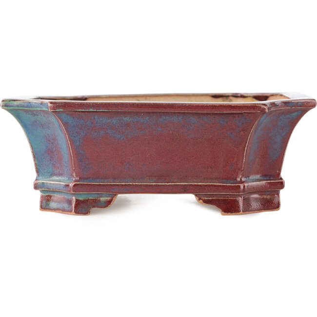 Rectangular blue and red bonsai pot by Eime Yozan - 185 x 155 x 65 mm