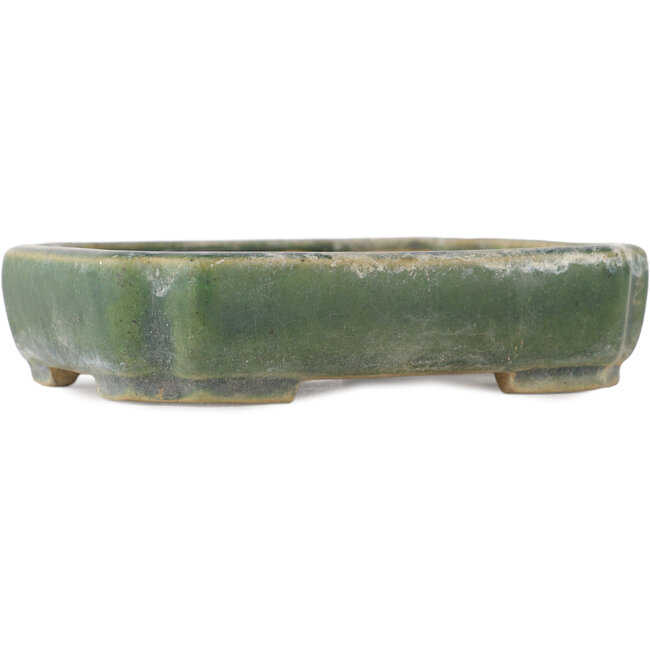 Pot à bonsaï rectangulaire vert de Kohshunosai - 120 x 95 x 30 mm
