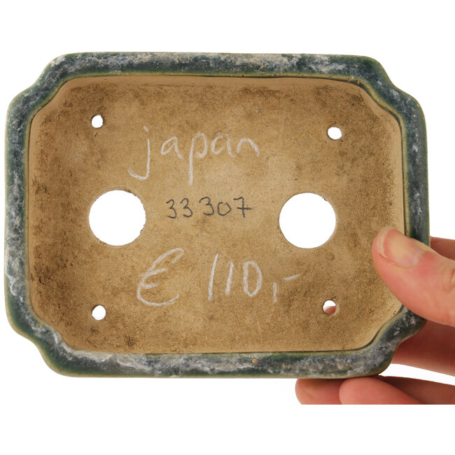 Pot à bonsaï rectangulaire vert de Kohshunosai - 120 x 95 x 30 mm