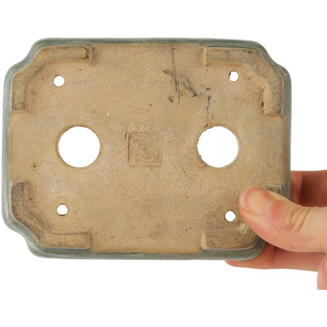 Pot à bonsaï rectangulaire vert de Kohshunosai - 120 x 95 x 30 mm