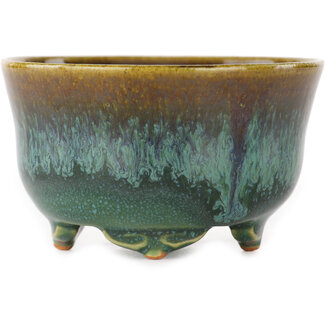 Fuka Vaso bonsai rotondo verde e marrone da 80 mm di Fuka, Giappone