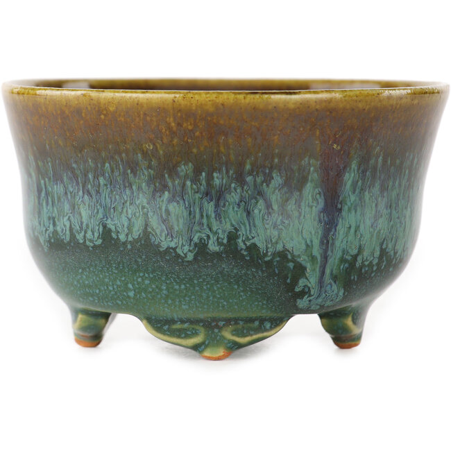 Pot à bonsaï rond vert et marron de Fuka - 80 x 80 x 48 mm