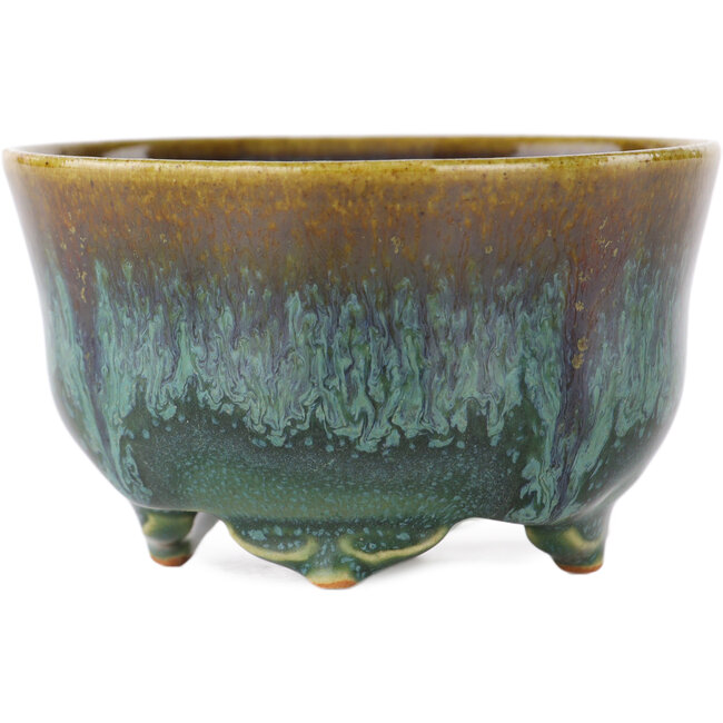 Round green and brown bonsai pot by Fuka - 80 x 80 x 48 mm