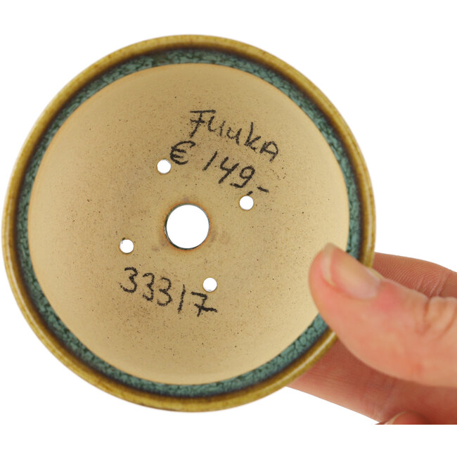 Ronde groene en bruine bonsaipot van Fuka - 80 x 80 x 48 mm