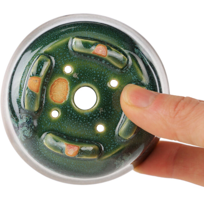 Pot à bonsaï rond vert et marron de Fuka - 80 x 80 x 48 mm