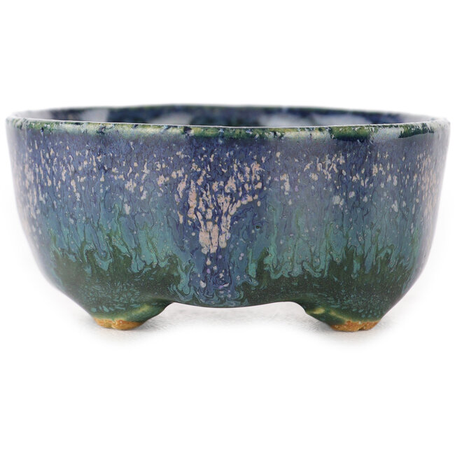 Oval blue multicolor bonsai pot by Fuka - 70 x 60 x 28 mm