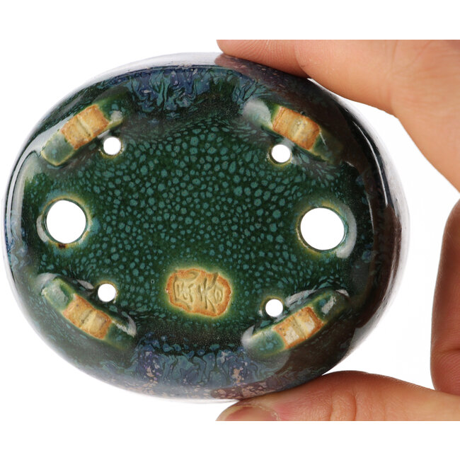 Pot à bonsaï ovale multicolore bleu de Fuka - 70 x 60 x 28 mm