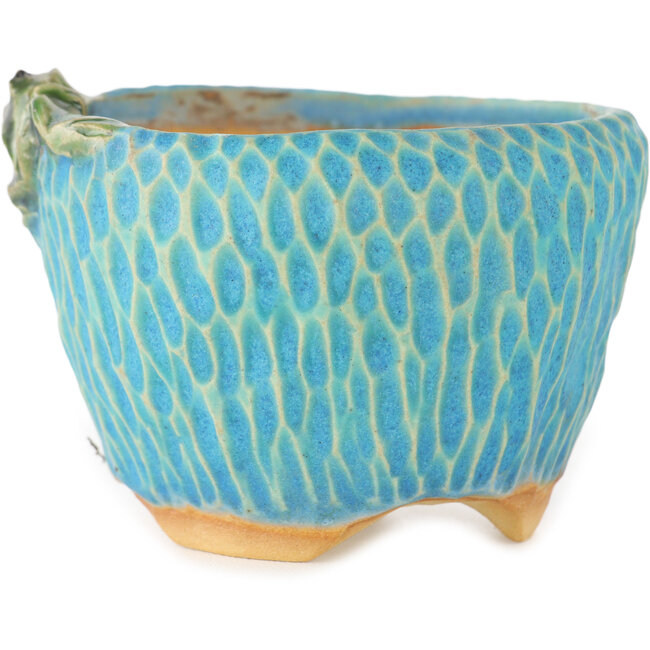 Round blue bonsai pot by Masashi Furumoto - 80 x 85 x 60 mm