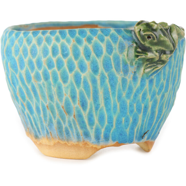 Round blue bonsai pot by Masashi Furumoto - 80 x 85 x 60 mm