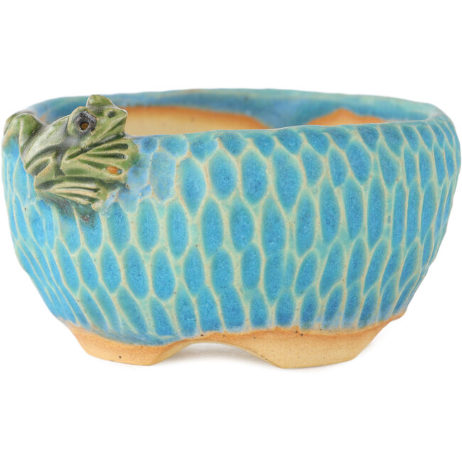 Round blue bonsai pot by Masashi Furumoto - 85 x 85 x 45 mm