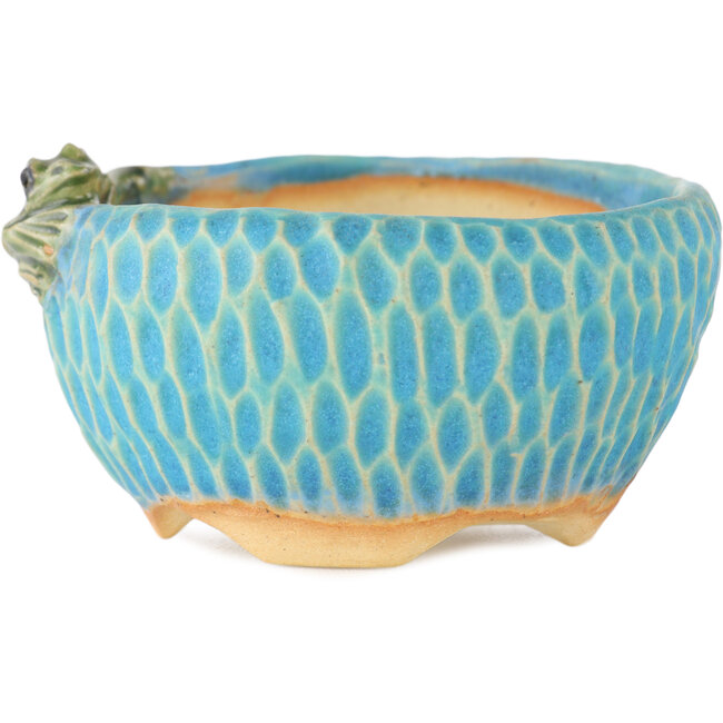 Round blue bonsai pot by Masashi Furumoto - 85 x 85 x 45 mm