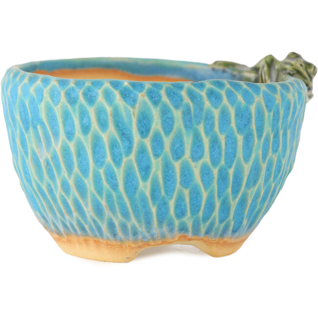 Round blue bonsai pot by Masashi Furumoto - 85 x 85 x 50 mm