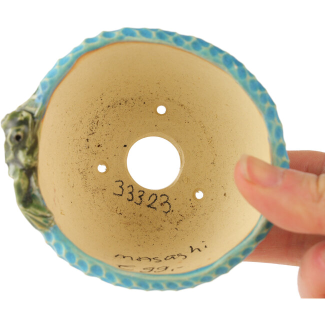 Round blue bonsai pot by Masashi Furumoto - 85 x 85 x 50 mm