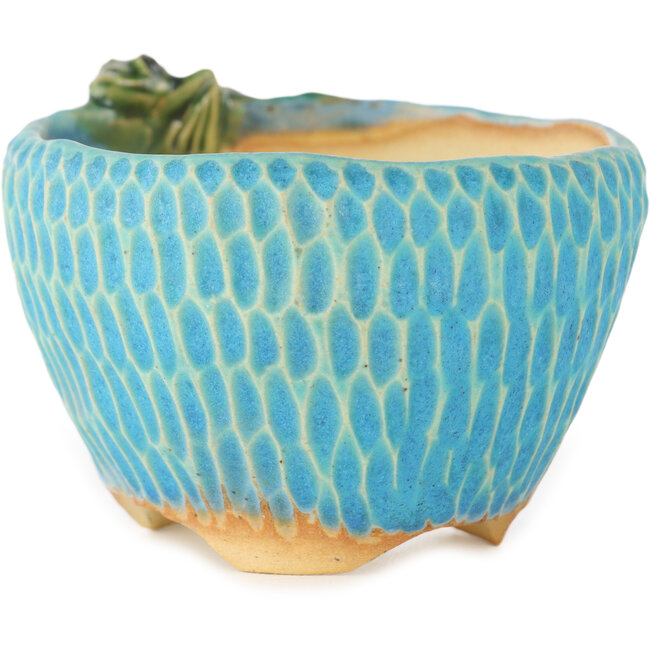 Round blue bonsai pot by Masashi Furumoto - 85 x 85 x 55 mm