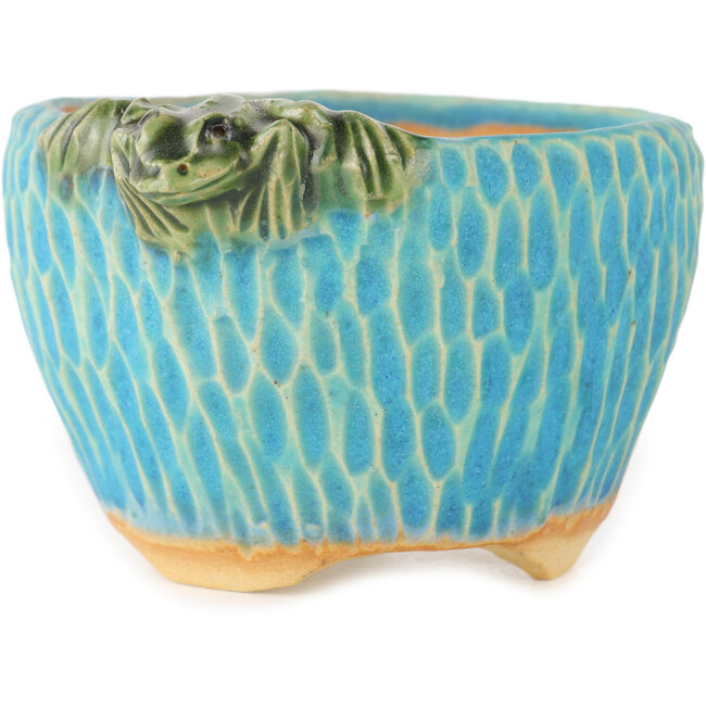 Round blue bonsai pot by Masashi Furumoto - 80 x 85 x 50 mm