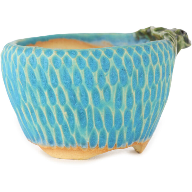 Ronde blauwe bonsaipot van Masashi Furumoto - 80 x 85 x 50 mm