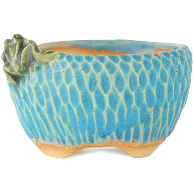 Round blue bonsai pot by Masashi Furumoto - 75 x 80 x 45 mm