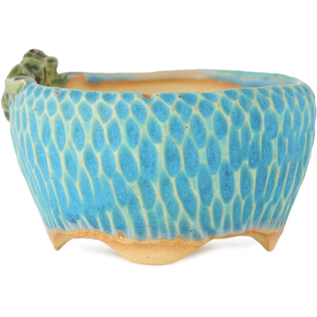 Round blue bonsai pot by Masashi Furumoto - 75 x 80 x 45 mm