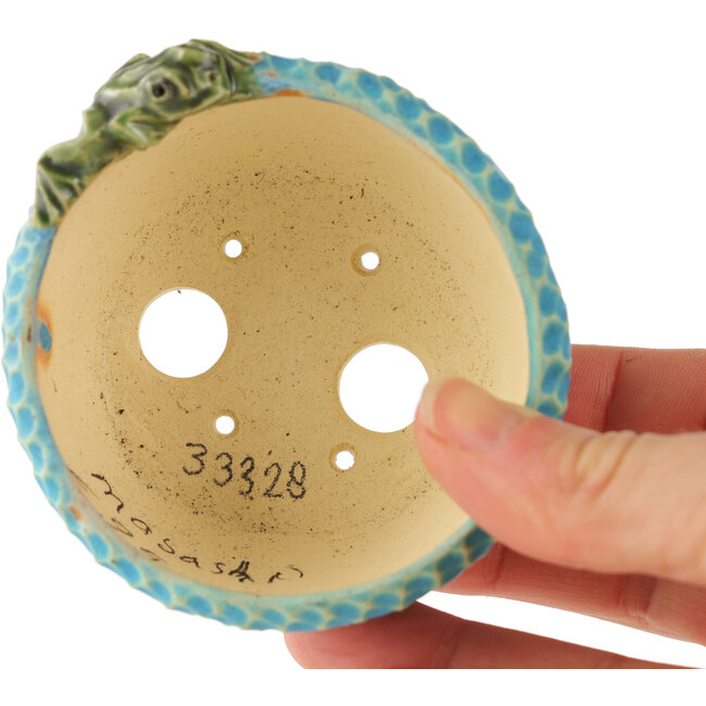 Round blue bonsai pot by Masashi Furumoto - 75 x 80 x 45 mm