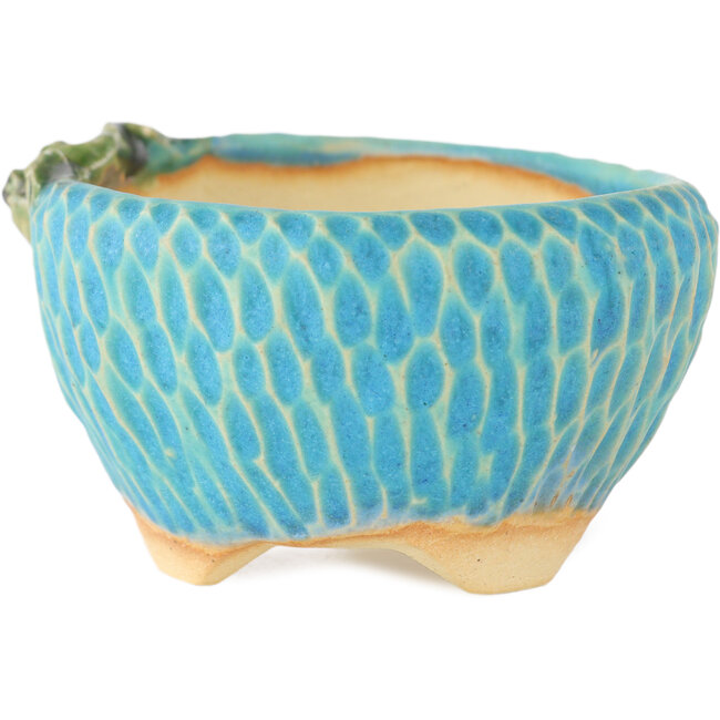 Round blue bonsai pot by Masashi Furumoto - 75 x 80 x 45 mm