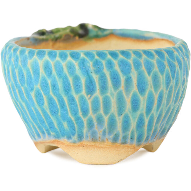 Round blue bonsai pot by Masashi Furumoto - 75 x 80 x 45 mm