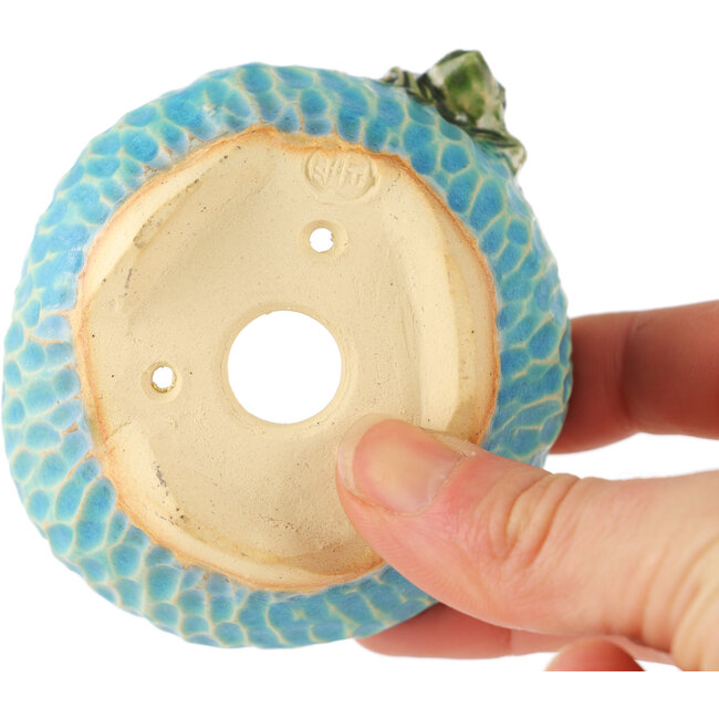 Ronde blauwe bonsaipot van Masashi Furumoto - 75 x 80 x 45 mm