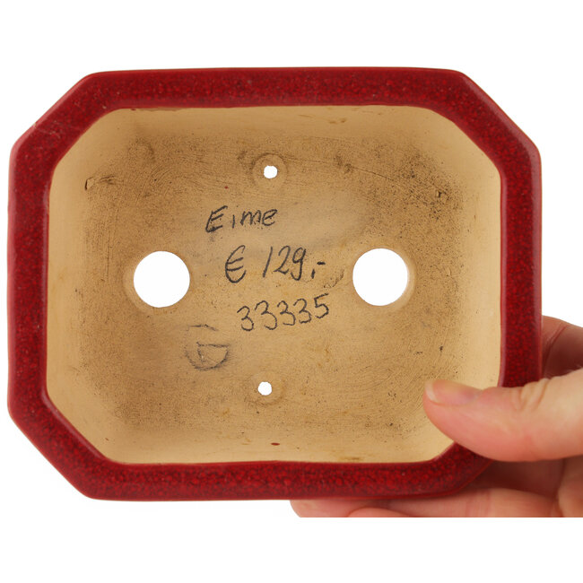 Rectangular red bonsai pot by Eime Yozan - 130 x 105 x 50 mm