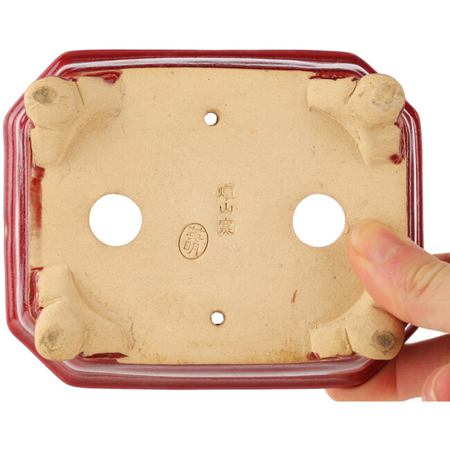 Pot à bonsaï rectangulaire rouge par Eime Yozan - 130 x 105 x 50 mm