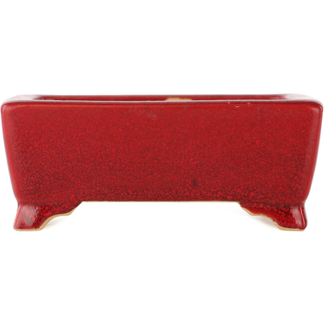 Rectangular red bonsai pot by Eime Yozan - 125 x 90 x 50 mm