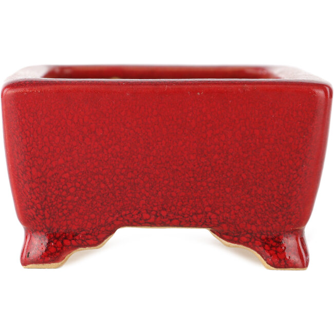 Pot à bonsaï rectangulaire rouge par Eime Yozan - 125 x 90 x 50 mm