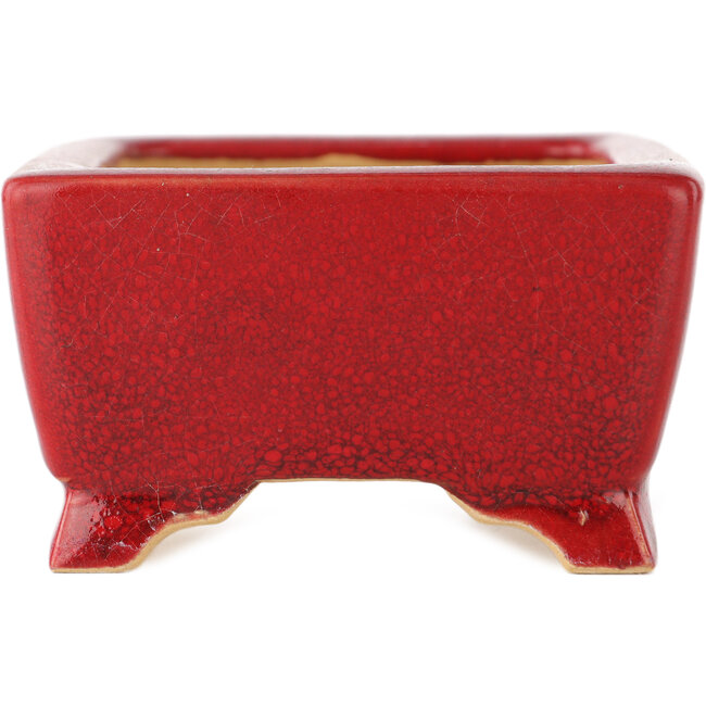 Pot à bonsaï rectangulaire rouge par Eime Yozan - 125 x 90 x 50 mm
