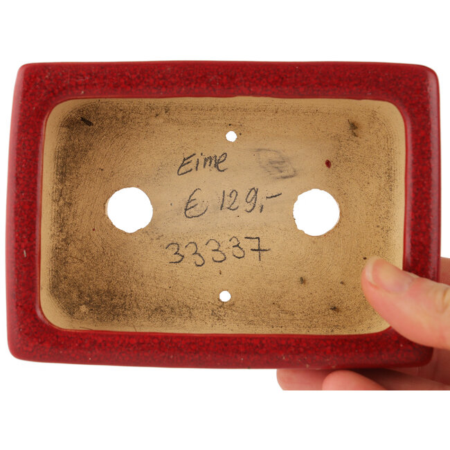 Pot à bonsaï rectangulaire rouge par Eime Yozan - 125 x 90 x 50 mm