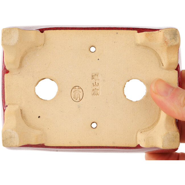 Maceta rectangular roja para bonsái de Eime Yozan - 125 x 90 x 50 mm