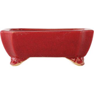  Eimei ( Yozan kiln) 125 mm rectangular red bonsai pot by Eime Yozan, Tokoname, Japan