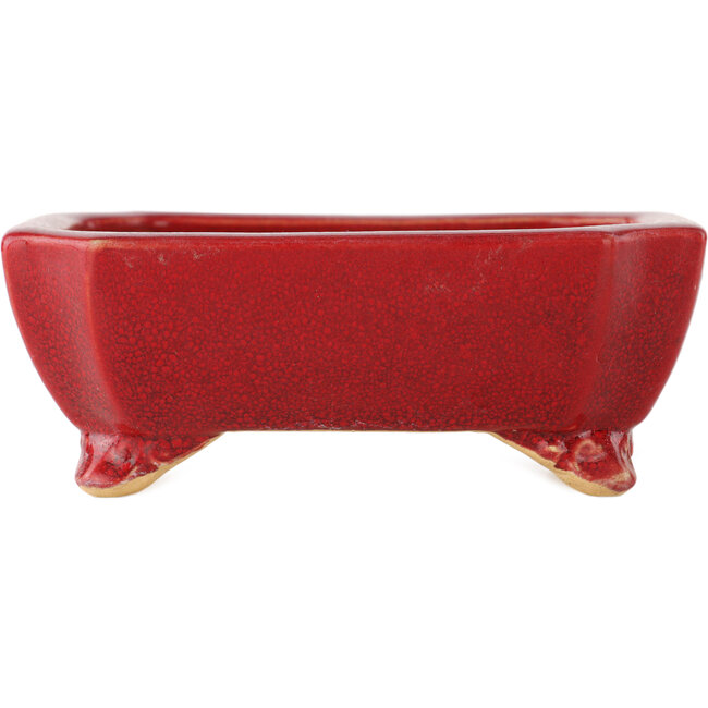 Rectangular red bonsai pot by Eime Yozan - 125 x 90 x 45 mm