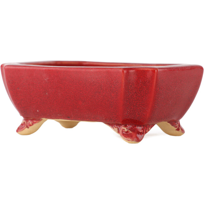 Rectangular red bonsai pot by Eime Yozan - 125 x 90 x 45 mm