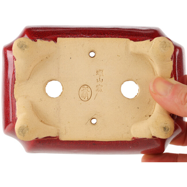 Rectangular red bonsai pot by Eime Yozan - 125 x 90 x 45 mm