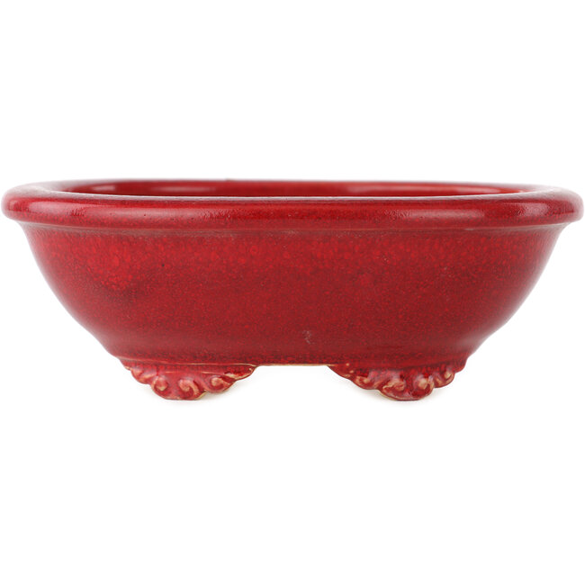 Oval red bonsai pot by Eime Yozan - 130 x 105 x 45 mm