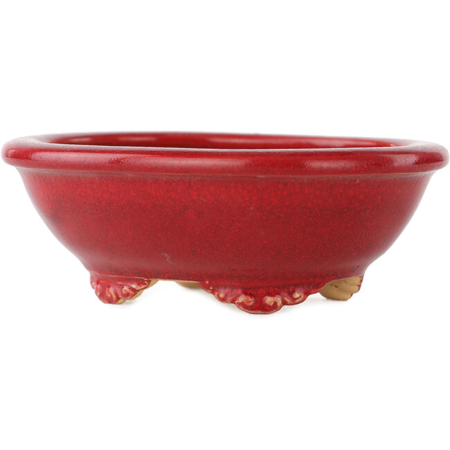 Oval red bonsai pot by Eime Yozan - 130 x 105 x 45 mm