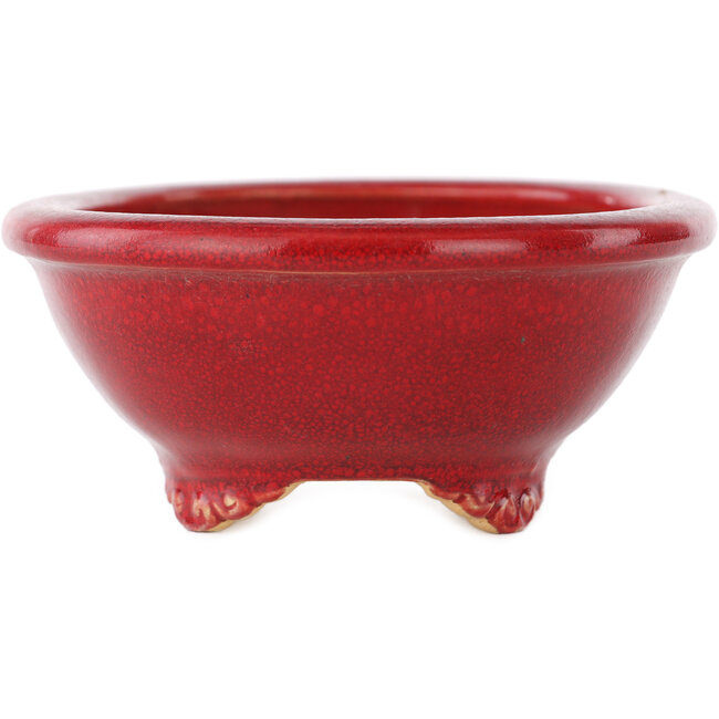 Oval red bonsai pot by Eime Yozan - 130 x 105 x 45 mm