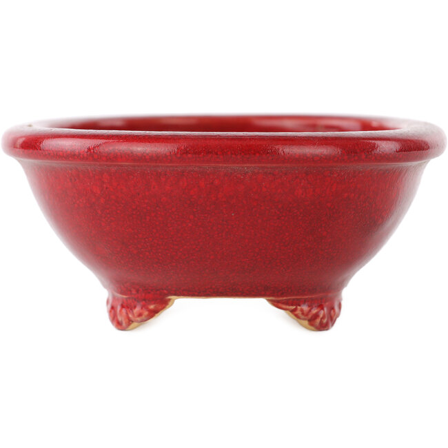 Oval red bonsai pot by Eime Yozan - 130 x 105 x 45 mm