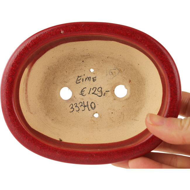 Oval red bonsai pot by Eime Yozan - 130 x 105 x 45 mm