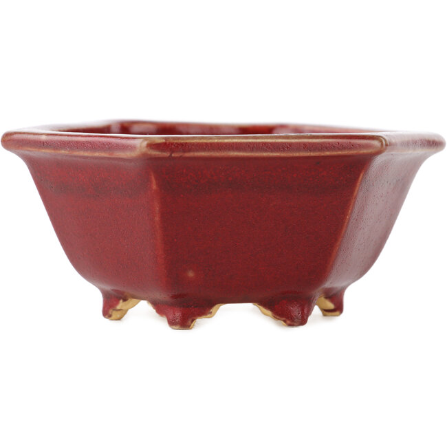 Pot à bonsaï hexagonal rouge par Eime Yozan - 107 x 107 x 55 mm