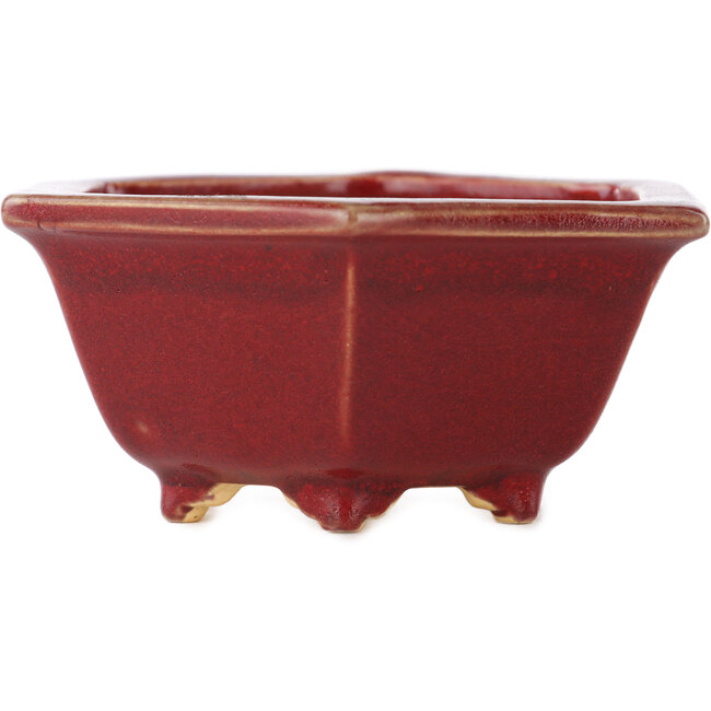Pot à bonsaï hexagonal rouge par Eime Yozan - 107 x 107 x 55 mm