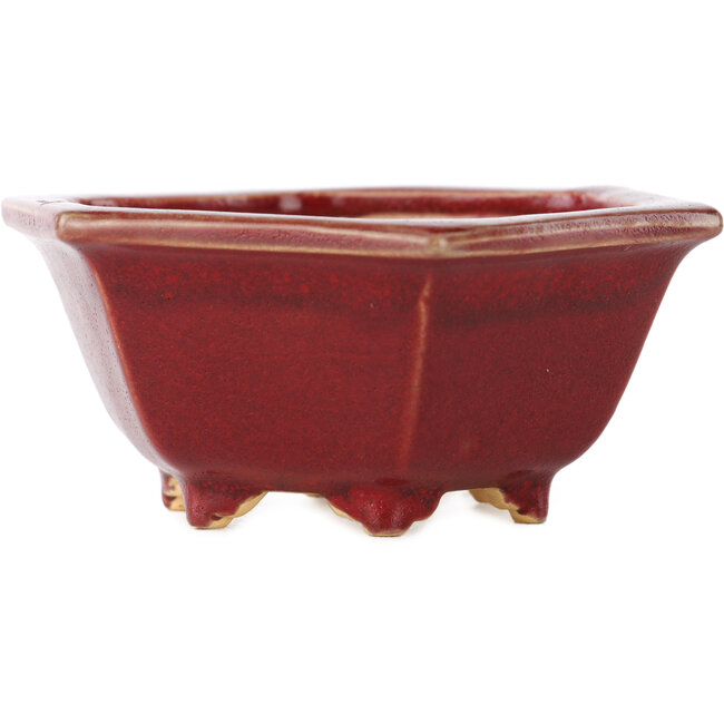 Pot à bonsaï hexagonal rouge par Eime Yozan - 107 x 107 x 55 mm
