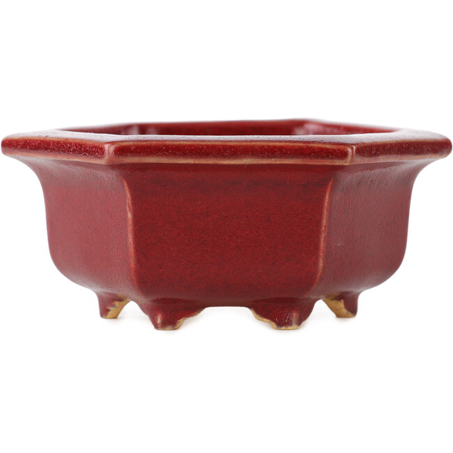 Pot à bonsaï hexagonal rouge par Eime Yozan - 105 x 105 x 50 mm
