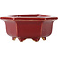 Hexagonal red bonsai pot by Eime Yozan - 105 x 105 x 50 mm
