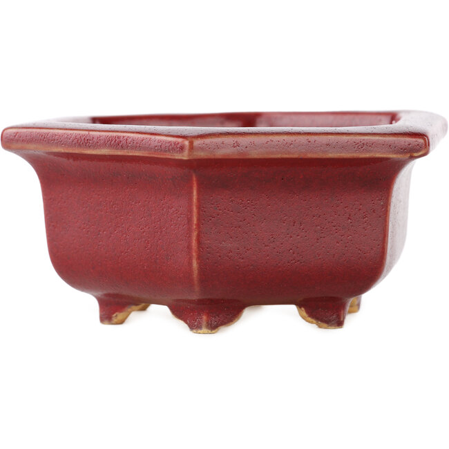 Pot à bonsaï hexagonal rouge par Eime Yozan - 105 x 105 x 50 mm