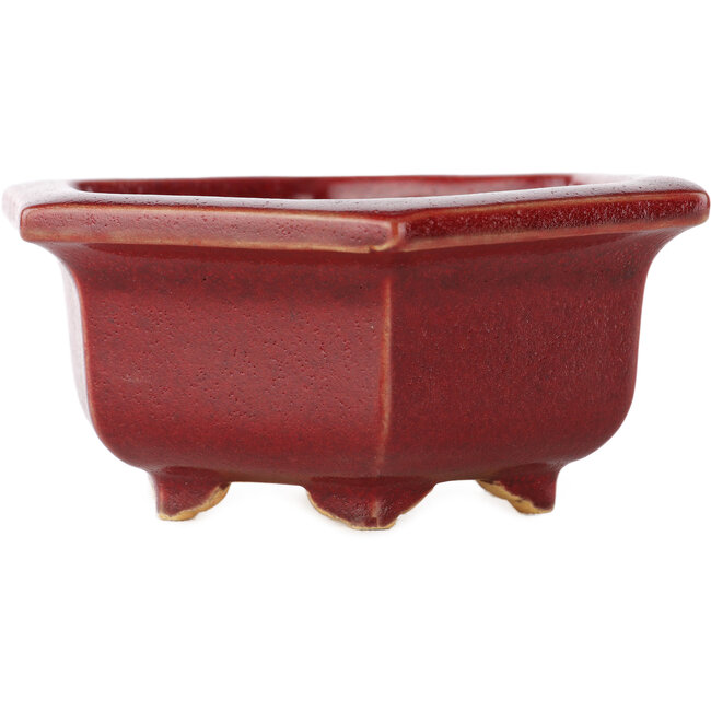 Pot à bonsaï hexagonal rouge par Eime Yozan - 105 x 105 x 50 mm